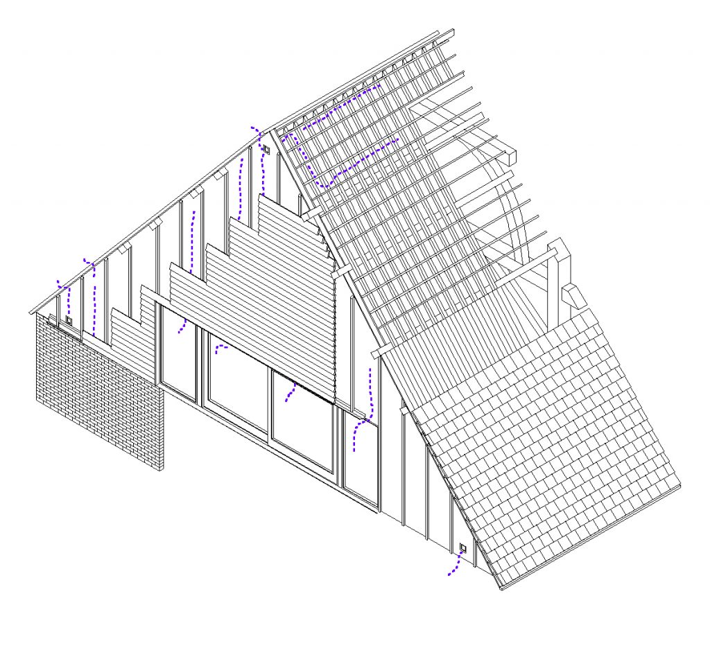 Pye Barn, Oxfordshire. Contemporary barn conversion. Axonometric drawing